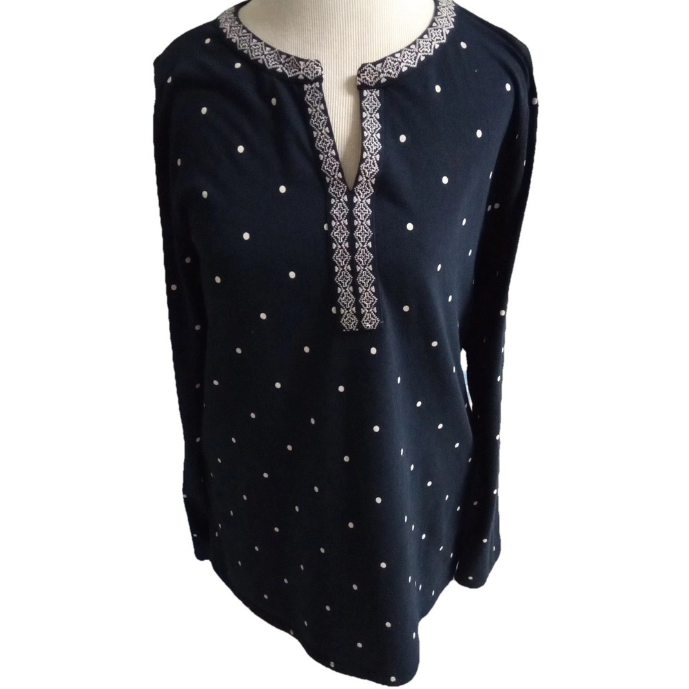 JJill Wearever Collection Women's M Navy Polka Dot Tunic Top V-Neck